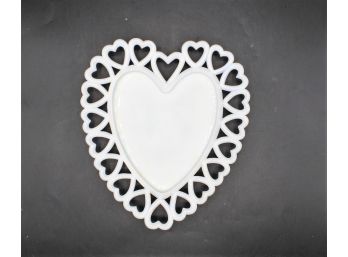 Vintage Milk Glass Tray Or Plate With Hearts Border
