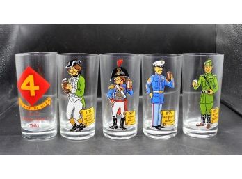 Rare Assorted Marines Drinking Glasses - Set Of Five