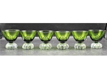 Vintage Green Shot Glasses With Hand Blown Bases - Set Of 6
