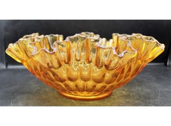 Vintage Amber Fenton Art Glass Large Ruffle Edge Bowl