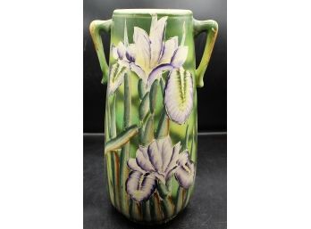 Vintage Hand Painted Iris Themed Ceramic Vase