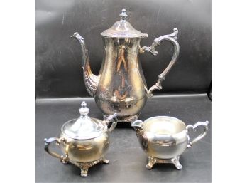W.m Rogers Silver Plated Coffee Pot, Creamer, And Sugar Bowl