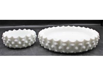 Vintage Pair Of Hobnail Milk Glass Candy / Trinket Dishes