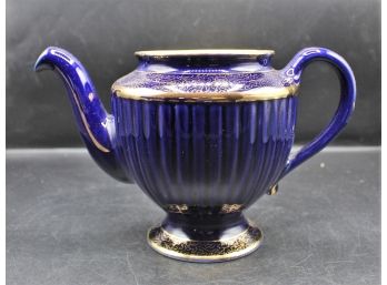 Hall Cobalt Blue Lose Angeles With Gold Decoration Ribbed Teapot