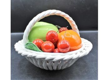 Vintage Italian Art Pottery Fruit Basket Lattice Bowl
