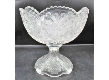 Rare Early American Cut Glass Floral Pedestal Dish Sawtooth Edge Compote