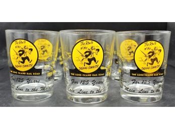 Rare The Long Island Rail Road 'the Route Of The Dashing Commuter' Drinking Glasses - Set Of 6