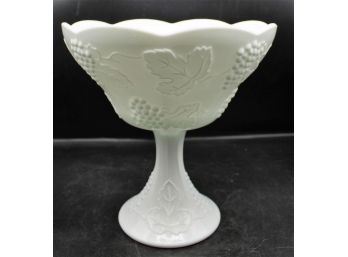 Indiana Harvest Grapes Pattern Vintage Milk Glass Compote Or Candy Bowl