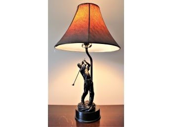 Lacquered Brass Golfer Figure Table Lamp With Lamp Shade