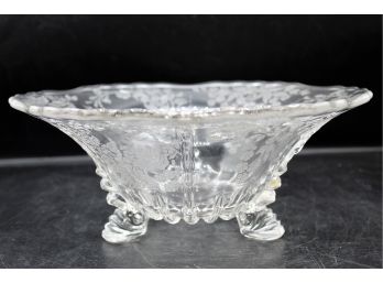 Beautiful Etched Cut Glass Footed Bowl - Centerpiece / Fruit Bowl / Candy Bowl