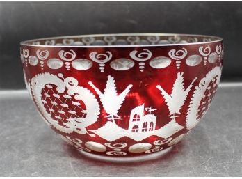 Egermann Ruby Red Cut To Clear Czech Republic Bohemian Glass Bowl