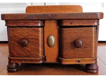 Antique Oak Trinket Box W/ Two Drawers