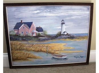 Lighthouse Scene Watercolor By Marjorie Meyer