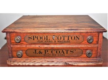 Antique Oak General Store Spool Cabinet J & P Coats 2-drawer Spool Cabinet