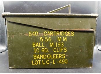 US Military Metal 5.56mm Ball M193 Ammunition In Bandoliers Ammo Can