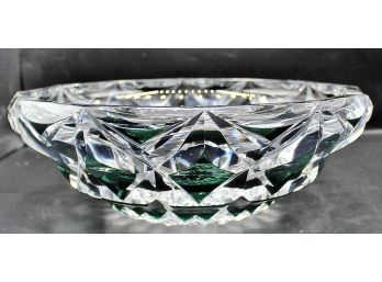 Stunning Signed Crystal And Emerald Green Trinket Dish