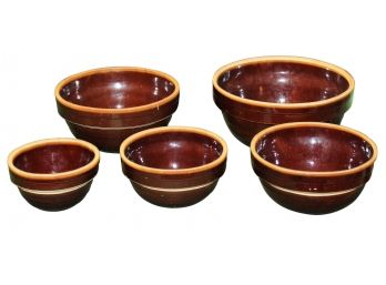 Vintage Brown Drip Glaze McCoy Beehive  Nesting / Serving Bowls With Lid Stoneware Pottery