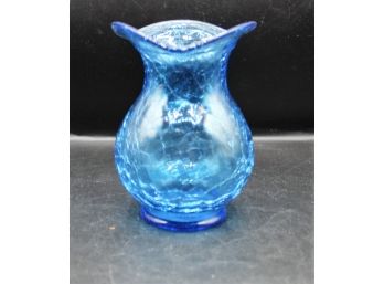 Rare Mid Century Blue Crackle Glass Vase