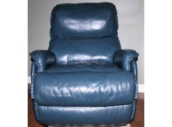 Stylish Dark Blue Leather Reclining Chair Arm Pull Recline