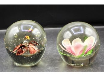 Handmade Globe Novelty Art Studio Glass Floral Paperweights - 2