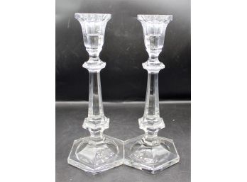 Glass Candlestick Pair - Tall Candle Holders - 2
