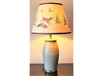 Vintage Ceramic Lamp With Stunning Wildlife Lamp Shade