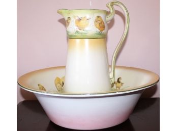 Staffordshire Stoke On Trent Porcelain Bowl And Pitcher