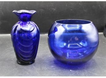 Pair Of Mid Century Cobalt Blue Vases