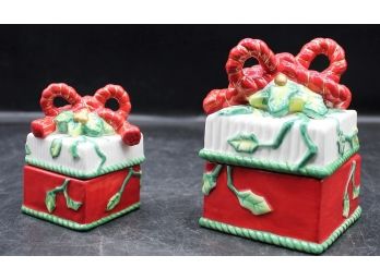 Fitz & Floyd Remembering Santa Lidded Boxes Trinket Present Gift Box