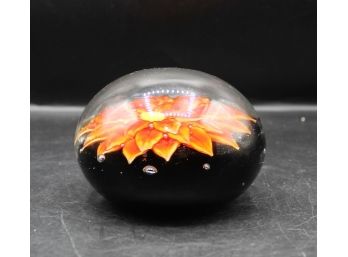 Vintage Art Glass Paperweight Pretty Orange Flower