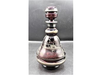 Vintage Amethyst Glass Silver Overlay Decanter