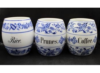 Rare Blue Onion Canisters - 5 Total