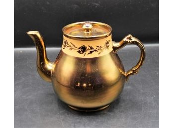 Gibson's England Burslem Gold Luster Ware With Blue Band Brown Betty Teapot