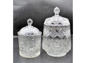 Pair Of Vintage Glass Cookie / Biscuit Jars