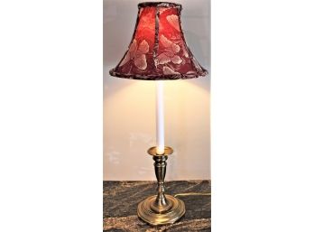 Unique Brass Candlestick Style Table Lamp W/ Butterfly Etched Shade