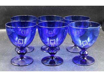 Vintage Cobalt Blue Wine Glasses - Set Of 6