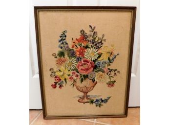 Floral Bouquet Crewel Embroidery - Framed