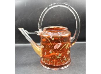 Unique Cranberry Glass Pitcher W/ Floral Design