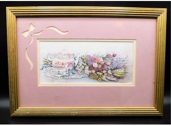 Stunning Tea Set / Floral Watercolor Painting - Artist Signed