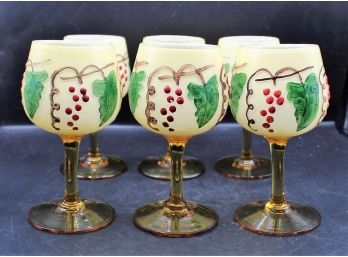 Elegant Grapes On Wine Glass Hand Painted - Set Of 6