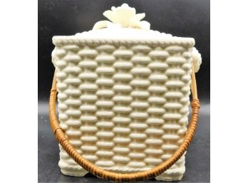 Decorative Ceramic Basket W/ Braided Handle