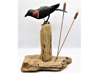 Red-winged Blackbird 3D Visual Art Mounted On Perch