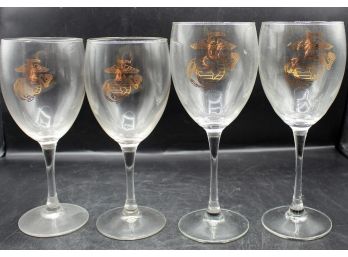 Vintage USMC Crystal Stemmed Wine Glasses - Set Of 4