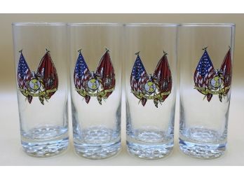 Vintage USMC Country Corps Semper Fidelis Hobnail Bubble Bottom Drinking Glasses - Set Of Four