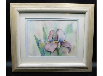 Single Iris Flower Stock Watercolor - Artist Signed - Nancy Delmege