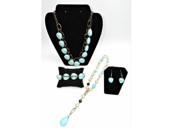 Assorted Costume Jewelry Set Of 4 - 2 Necklaces,  1 Pair Of Earrings And Bracelet