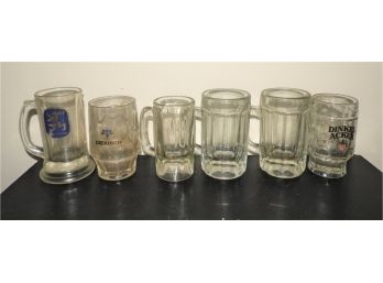 Glass Beer Steins - Assorted Set Of 6