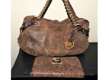 Stylish Michael Kors Brown Snake Print Hand Bag & Matching Wallet
