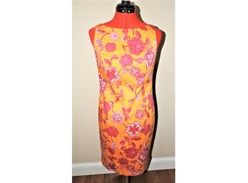 Stylish Jones New York Floral Orange & Pink Sleeveless Shift Dress - Size 4