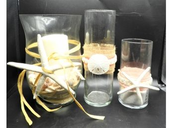 Glass Vases With Seashells -Assorted Set Of 3
